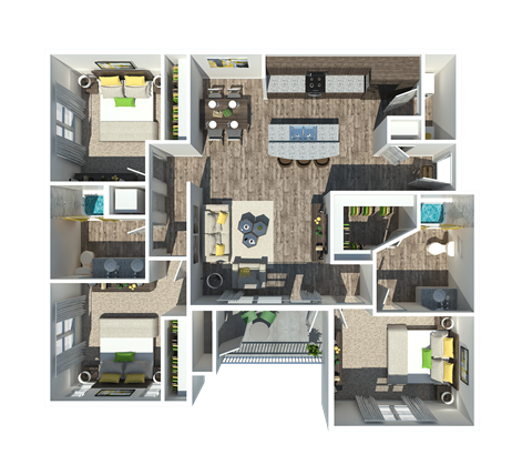 Floor plan for 3 beds, 2 baths, 1211 sqft